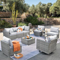 ovios Outdoor 9 Piece Coversation Set with Swivel Rocking Chair,Sectional Patio Furniture Set with All-Weather Wicker Sofa,Modern Outside Couch for Balcony Backyard Pool, Grey