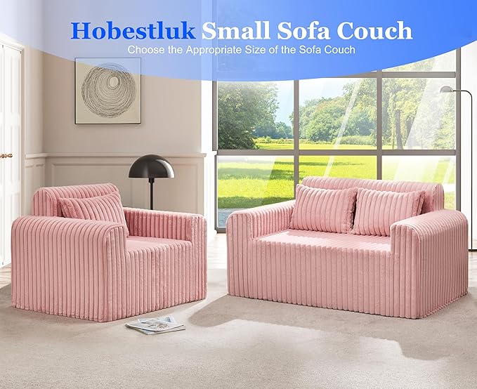 Hobestluk Single Sofa Foam Couch Sofa for Small Spaces Comfy Sofas with Removable Cover Furry Couch with Pillows for Living Room, Bedroom, Apartment, Office (Pink, Standard)