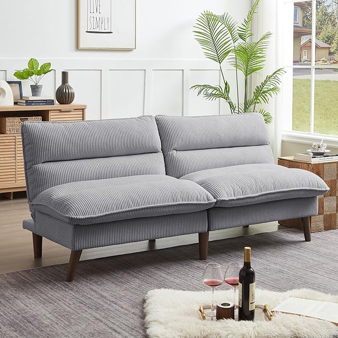 Convertible Futon Sofa Bed, 72" Futon Couch with Adjustable Back, Upholstered Sleeper Sofa Bed for Living Room, Apartment, Small Space, Light Grey