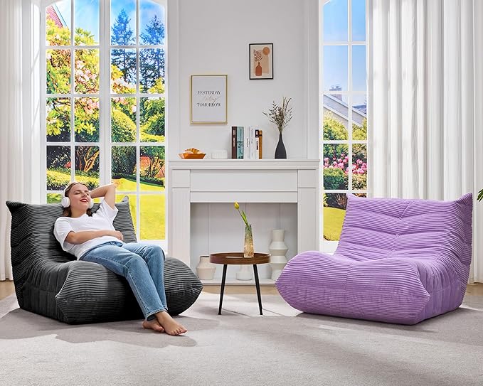 Bean Bag Chairs for Adults Giant Bean Bag Chair Memory Foam BeanBag Chair Bean Bag Sofa with Filler Faux Fur Fireside Beanbags Lazy Sofa for Living Room Bedroom Office (Grey Corduroy, Single)