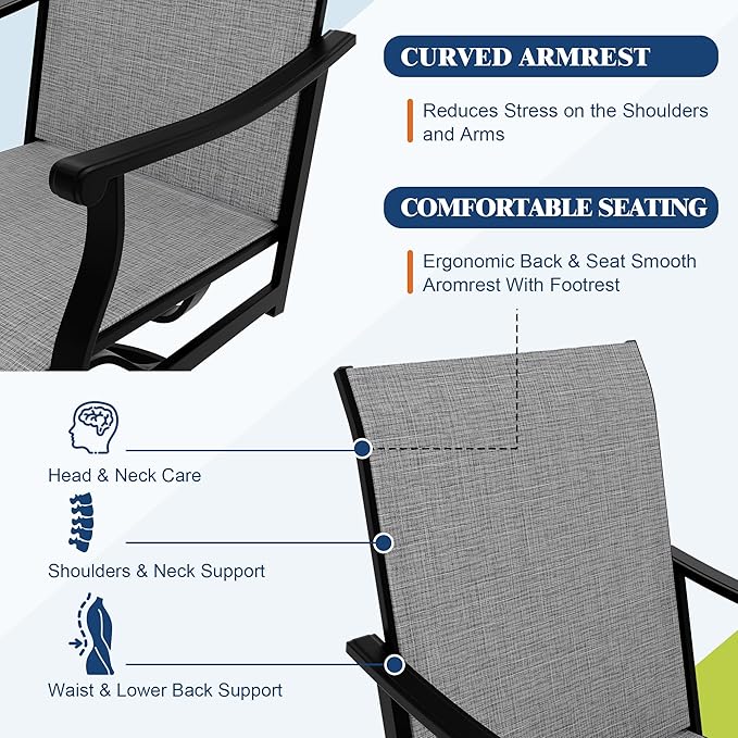 Outdoor Swivel Dining Chairs with Textilene Breathable Back, Swivel Patio Dining Chairs Set of 4, SwivelPatio SlingChairs Set for Poolside Lawn Garde