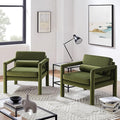 Art Leon Accent Chairs Set of 2, Modern Velvet Upholstered Arm Chairs, Sofa Chairs Lounge Chairs with Pillow for Living Room Bedroom, Green