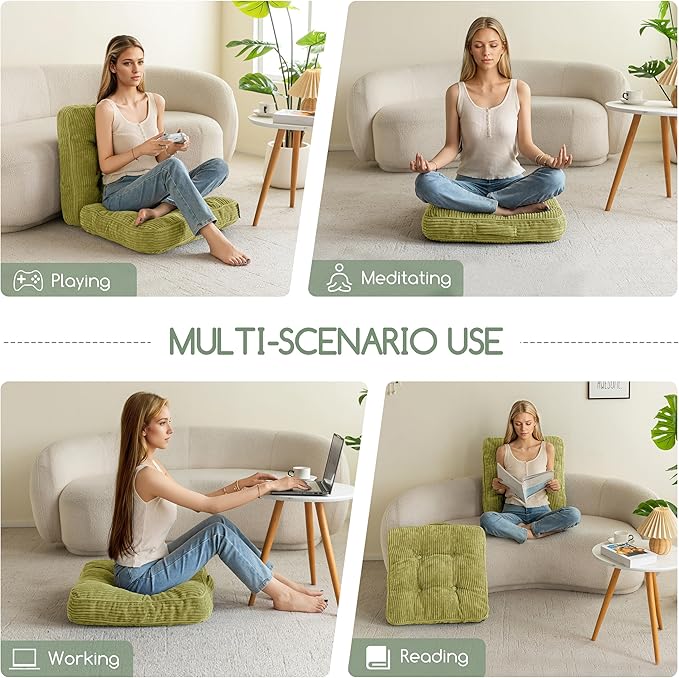 HIGOGOGO Washable Floor Pillow Cushion for Adults, Meditation Cushion Pillow, Large Square Floor Sitting, Removable Tufted Corduroy Cover, for Tatami Living Room or Yoga, 22x22 Inch, Machine Washable