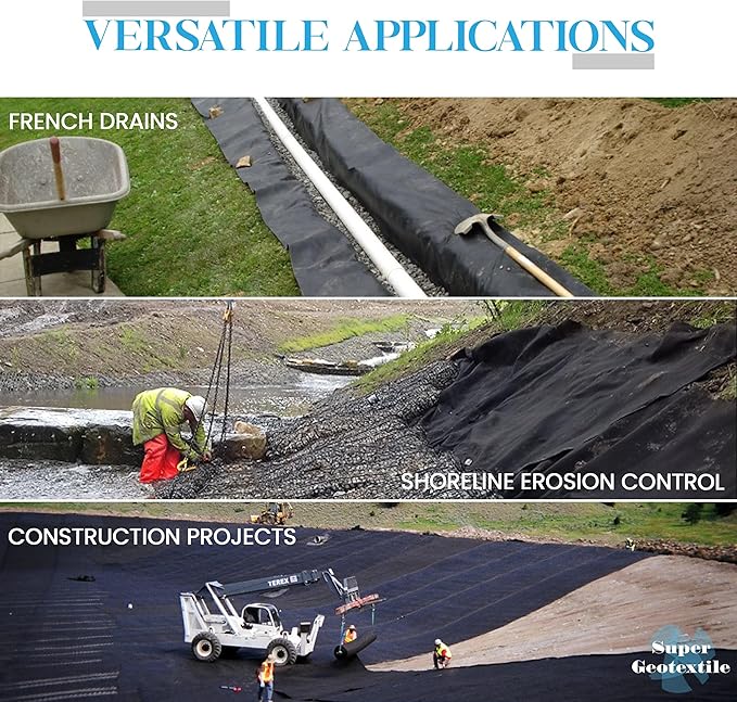 Super Geotextile 4, 6, 8 oz Non Woven Fabric for Landscaping, French Drains, Underlayment, Erosion Control, Construction Projects - 4 ozs (3x100)