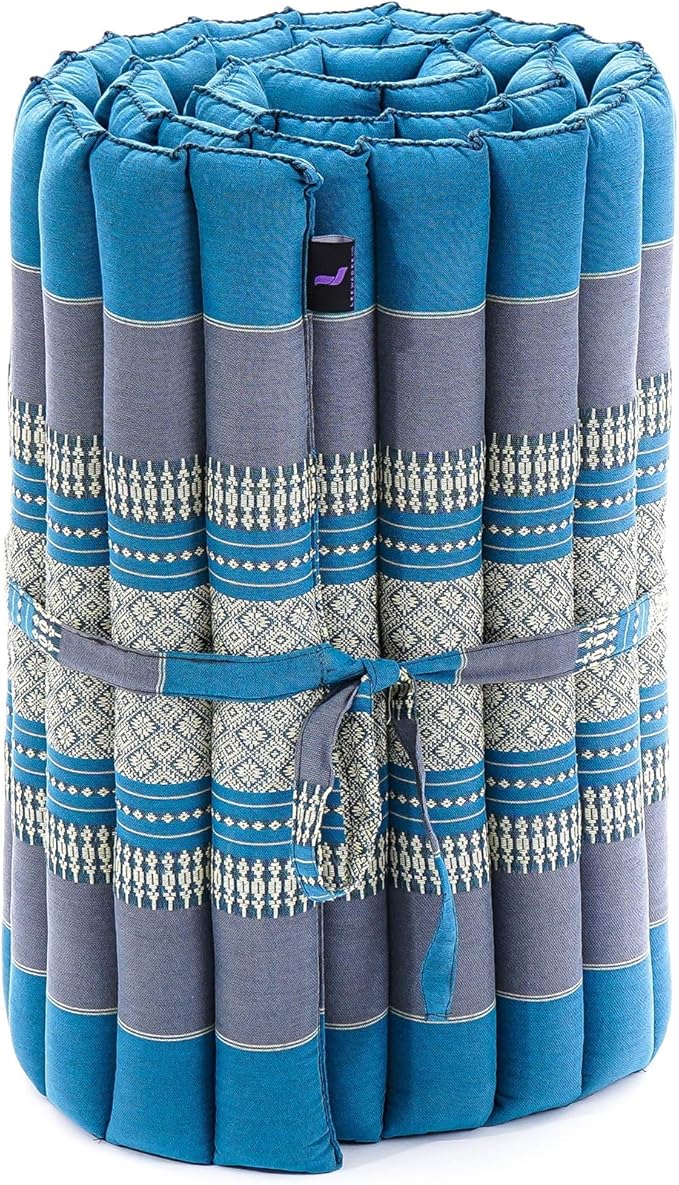 Leewadee - Foldable Floor Mattress - Japanese Roll Up Futon -Trifold Tatami Mat- Guest Floor Bed - Camping Mattress - Thai Massage Mat, Kapok Filled, 75 x 20 inches, Light Blue