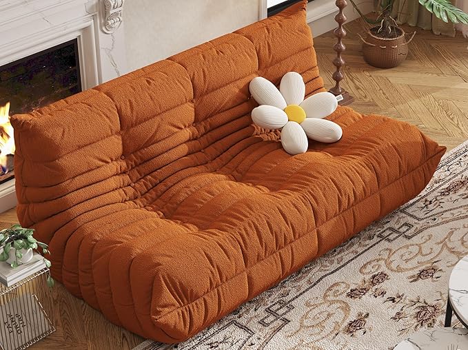 Bean Bag Chair, Fireside Chair, Large Bean Bag Chair for Adults, Bean Bag Chairs for Teens with High-Resilience Foam, Non-Slip Base Floor Lounge Sofa,Living Room (Orange, 3-Seater)
