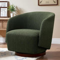 Boucle Swivel Accent Chair, No Assembly Upholstered Armchair with Rubberwood Base, 360° Rotating Barrel Chair for Living Room, Bedroom, Apartment & Reading Nook (1, Green)
