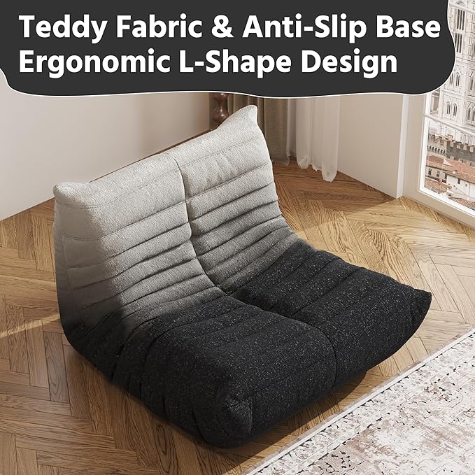 Bean Bag Chair, Fireside Chair, Large Bean Bag Chair for Adults, Bean Bag Chairs for Teens with High-Resilience Foam, Non-Slip Base Floor Lounge Sofa,Living Room (Gradient White-Black, Single)