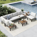 MFSTUDIO 6 Pieces Patio Furniture Set, Metal Outdoor Sectional Sofa Modular Outdoor Couch, Modern Patio Conversation Set with Coffee Table for Backyard, Garden