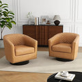 DREAMSIDEA Swivel Barrel Accent Chair, Comfy Modern Upholstered Round Faux Leather Arm Chair for Living Room, Bedroom（Coffee, Set of 2
