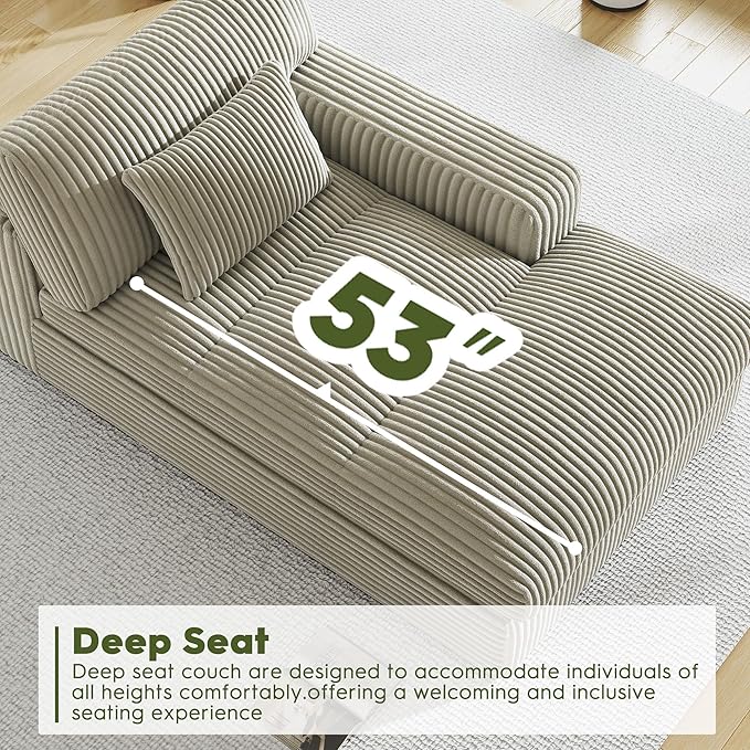 Oversized Chaise Lounge Sofa Chair Indoor，Soft Corduroy Fabric, Boneless sofawith Cushion，A Comfortable, deep-Seated Cloud Sofa for use in The Living Room.(Singler-Right-arm-Gray)