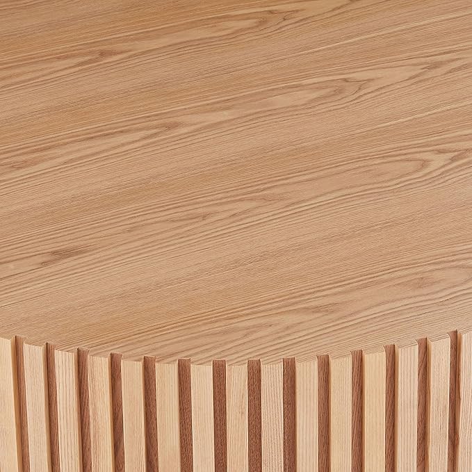 35.43''/90CM Samll Round Wood Coffee Table for Living Room, Modern Handcraft Drum Tea Table, Circle Wooden Coffee Table for Small Space Apartment (Oak, Ø35.43 x 13.77)