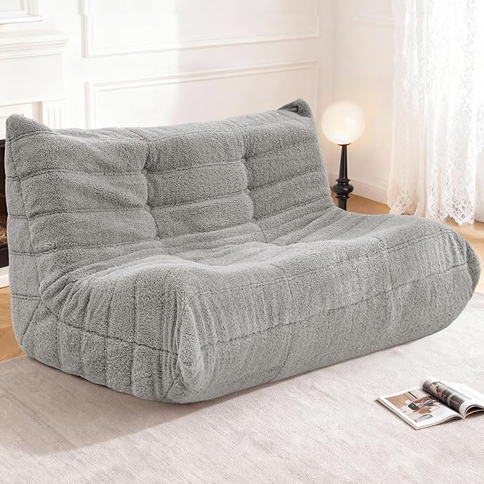 Bean Bag Loveseat Chair Big Sofa Beanbag Chair for Adults Fireside Chair Bean Bag Lounger with Memory Foam Filled for Home,Apartment or Gaming Venue（LGY Teddy）