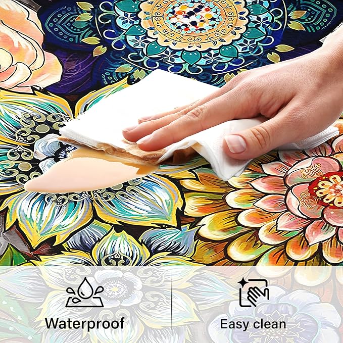 Floral Kitchen Rug Mat for Floor Boho Cushioned Anti-Fatigue Mat Non-Slip Standing Desk Waterproof Comfort Floor Mat for Sink, Office, Laundry, 17.3x39 Inch