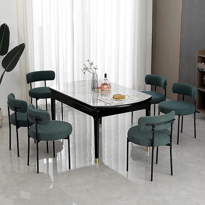 DYHOME Dining Chair One Chair for Kitchen Dining RoomUpholstered Boucle Dining Chair with Black Metal Legs,Curved Backrest Modern Dining Room Chair,Green