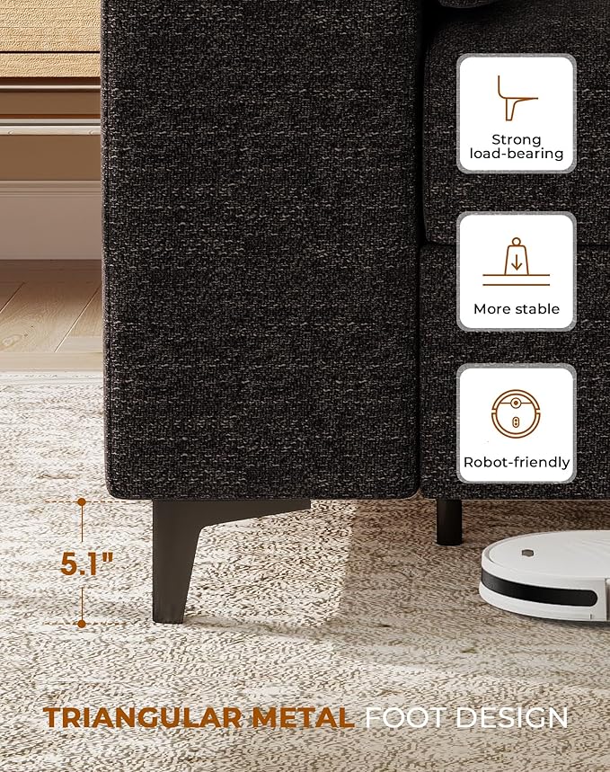 Upvilla 71.25" Modern Sofa Couch for Living Room, Deep Seat Sofas with 8” Cushion, Comfy 2-Seater Chenille Loveseat with Convertible Armrest, Removable Sofa Cover, High Leg (Dark Gray)