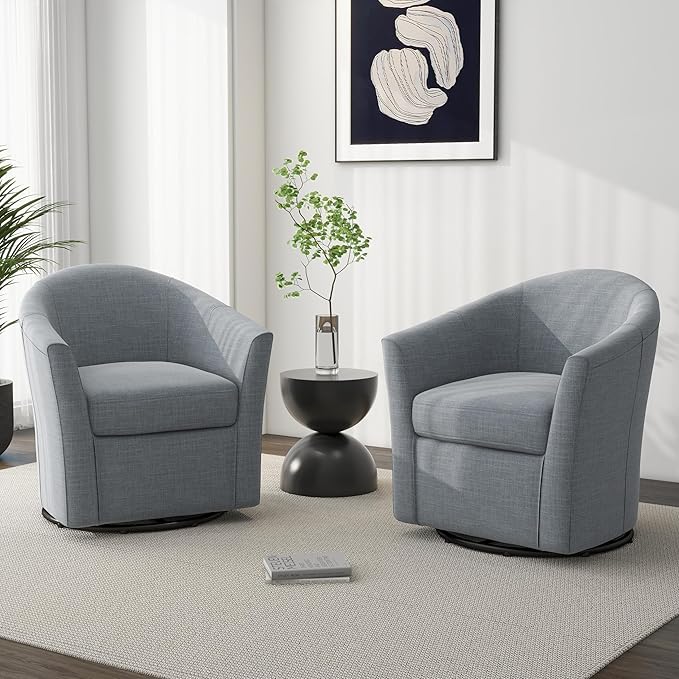 DREAMSIDEA Swivel Accent Chair Armchair, Modern Round Single Sofa Seating Comfy Reading Barrel Chairs for Living Room Bedroom (Light Grey, Set of 2)