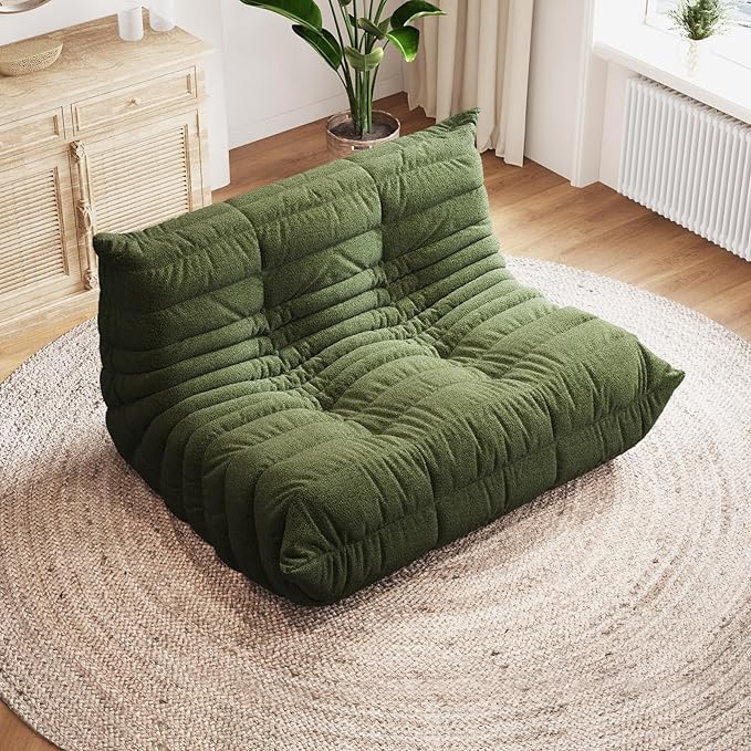 Selyteramy Bean Bag Chairs for Adults, Giant Bean Bag Chair Sofa with Memory Foam, Comfy Beanbag Loveseat Lazy Sofa for Living Room, Bedroom, Apartment, Green