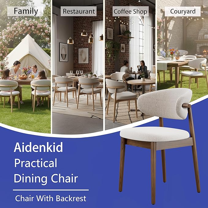 Set of 2 Solid Ash Wood Dining Chairs, Upgraded Reinforced Zero-Wobble Frame, Mid-Century Modern Side Chairs with Ergonomic Curved Backrest & Adjustable Floor Protectors (K-Walnut, Set of 2)