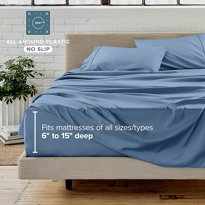 Bare Home Bed-in-A-Bag 5 Piece Comforter & Sheet Set - Twin XL - Goose Down Alternative - Ultra-Soft 1800 Premium Bed Set (Twin XL, Coronet Blue/Coronet Blue)