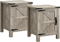 OKD Farmhouse Nightstand Set of 2 with Charging Station, 18 Inch Rustic End Table with Barn Door Cabinet, Adjustable Storage Shelf, Wood Sofa Side Table for Living Room, Bedroom, Light Rustic Oak