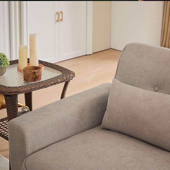 48" Loveseat Sofa, Mid Century Modern Small Couches for Living Room Bedroom Apartment, 2 Seater Love Seat, 2 Throw Pillows and Plastic Legs, Beige