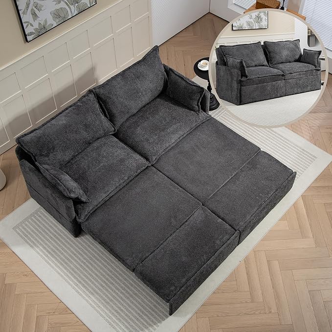 GRAINLLE King Size Pull Out Couch,3-in-1 Corduroy Sleeper Sofa with Pull Out Sofa Bed,USB & Side Storage,Convertible Loveseat Sleeper Couch for Living Room, Bedroom, pet-Friendly(Grey, 73.6'')