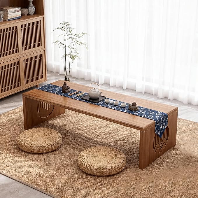Ekjkldo Folding Coffee Table, Foldable Japanese Floor Table No Assembly, Low Coffee Table for Sitting On The Floor, Small Coffee Tables for Living Room Meditation Tea Room Tatami Dining 39.4 Inch
