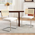 Zesthouse Natural Rattan Dining Chairs Set of 2, Modern Dining Room Chairs with Solid Wood Back for Kitchen Living Room, Mid Century Breuer Design Inspired, Upholstered Velvet Fabric, White
