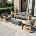4 Pieces Aluminum Patio Furniture Set, Outdoor Conversation Sets with High Backrest Sofa and Fire Pit Table for Garden and Backyard