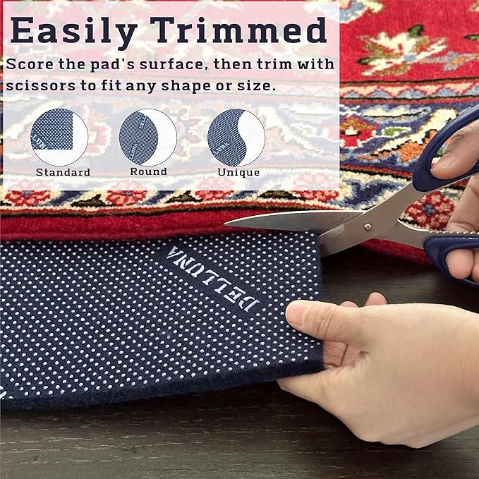 DELLUNA Non-Slip Area Rug Pad 1/4" Thick Double Side Rubber + Felt, 3'x5' Premium Deluxe Cushioned- Safe for All Floors, Adds Comfort and Protection, Ultra Strong Grip, Stop Rug from Moving.