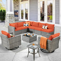 ovios Outdoor 10 Piece Coversation Set with Swivel Rocking Chair,Sectional Patio Furniture Set with All-Weather Wicker Sofa,Modern Outside Couch for Balcony Backyard Pool, Orange