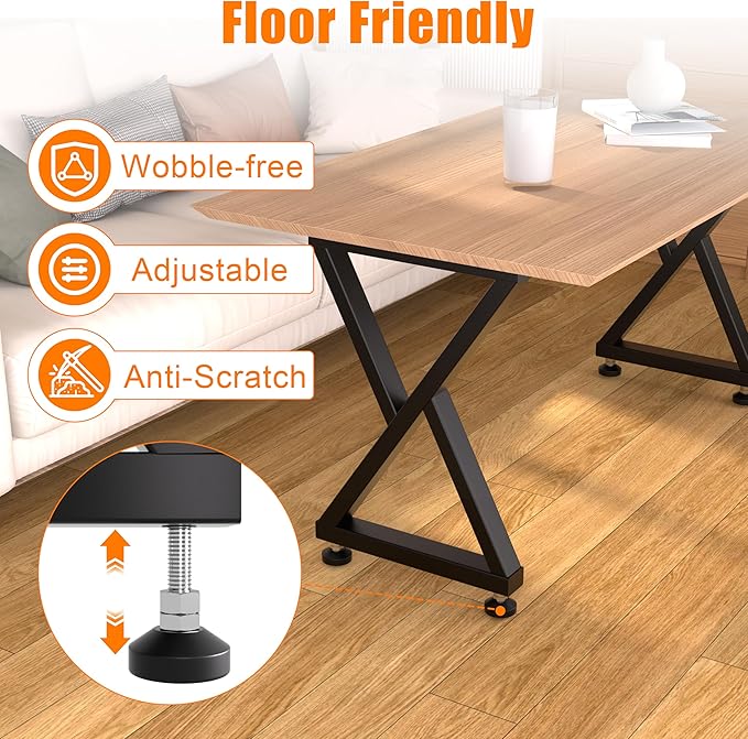 KOSEOO Metal Table Legs 28" x 17.7", Heavy Duty Steel Desk Legs with Adjustable Feet, 1000lbs Capacity, Modern Industrial Table Base for Dining, Kitchen, Office & DIY Tables, Set of 2, Black