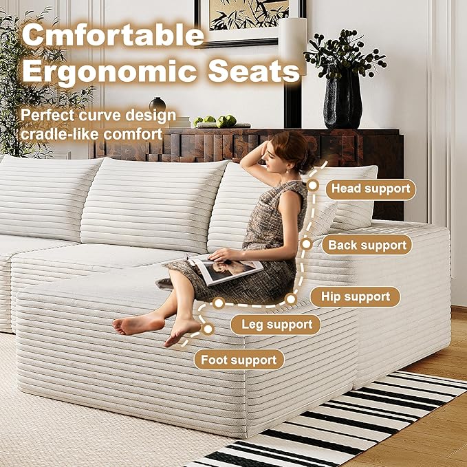 AUGOP 136" Sectional Couches for Living Room Modern Modular Sofa with L-Shape Couchs Upholstered Boneless Couch Deep Seat Sectional Couch with Chaise (White, Right Facing Chaise+3Seaters)