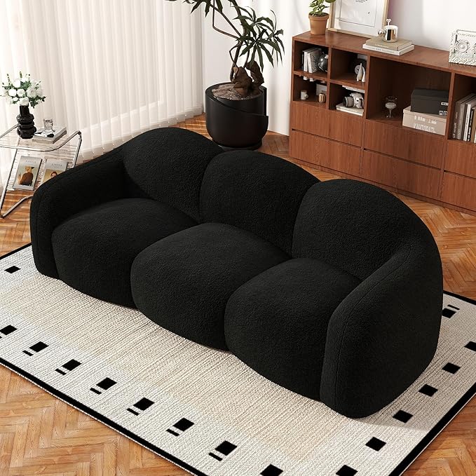 JACH Small Minimalist Sofa for Apartment, Modern Comfy Upholstered Sofas, Boneless Leisure Couches, 3-Seater Cloud Couch for Living Room Bedroom, Small Space (Black, No Assembly Required)