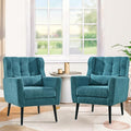 QKFF Accent Chair Set of 2, Upholstered Armchair with Pillow, Fabric Single Sofa Chair with Lounge Seat and Wood Legs Accent Chair for Living Room Small Spaces (Teal)