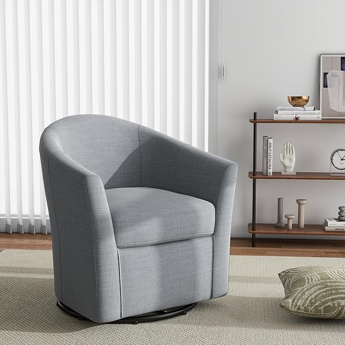 DREAMSIDEA Swivel Accent Chair Armchair, Modern Round Single Sofa Seating Comfy Reading Barrel Chairs for Living Room Bedroom (Light Grey, Set of 1)