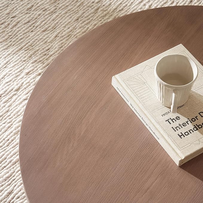 Veihaus Round Coffee Table with Storage, 31.5" Modern Living Room Table, 2 Tier Circle Wood Center Tables for Apartment, Living Room, Open-Style Storage Coffee Tables, 31.5"*15.7" (Dusty Pink)