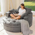 MAXYOYO Oversized Round Chaise Lounge Sofa, Upholstered Lounge Chair with 3 Pillows, Boneless Sofa Couch with Ottoman, Deep Seat Sleeper Chair for Living Room, Bedroom, No Assembly, Dark Grey