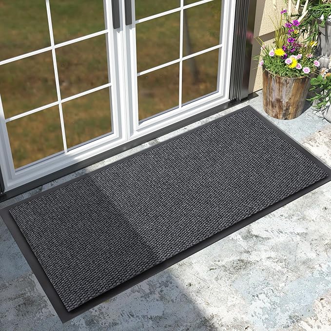 Yimobra Doormat Outdoor Indoor Entrance 47 x 24, All-Season All-Weather Front Door Mat, 100% Waterproof Welcome Matt for Floor Garage Outside Entry, Stain and Fade Resistant,Gray White
