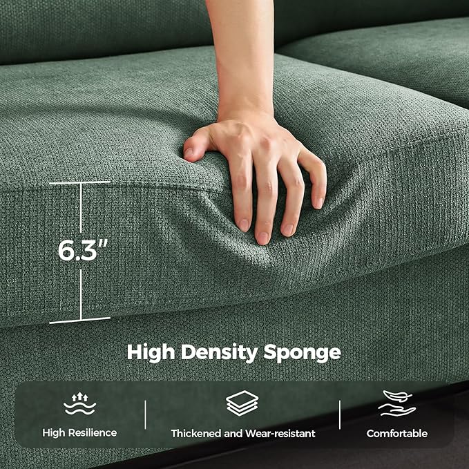 COPIAE 91 Inch Lawson Sofa with Extra Deep Seats Oversize, Mid-Century 3-Seat Sofa Couch, for Living Room, Apartment, Lounge, Green