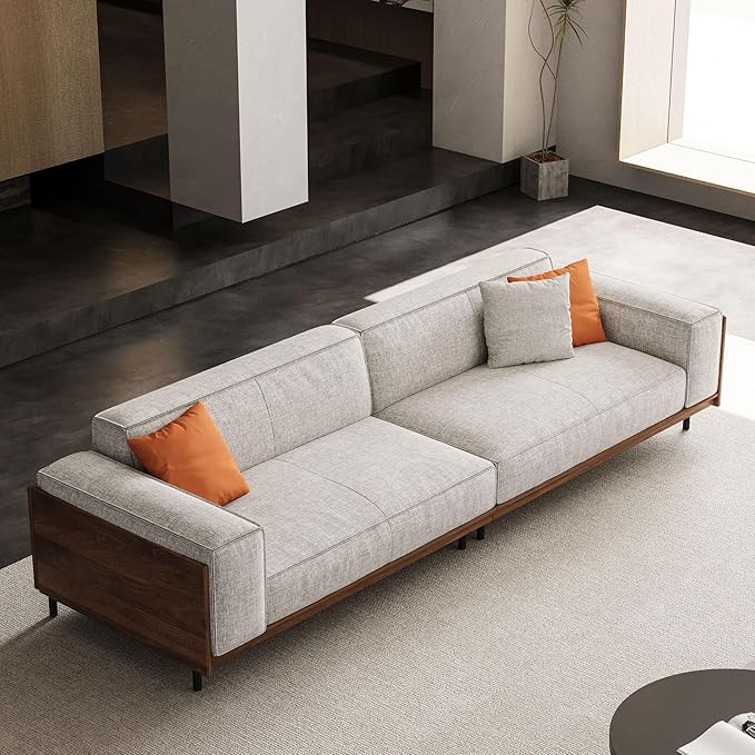NessCarsti Modern 4-Seater Upholstered Fabric Sofa for Living Room –111.81 inch Comfortable Timecloud Couch with Wood Frame and Metal Legs, Easy Assembly, Ideal for Office, or Living Room, Gray