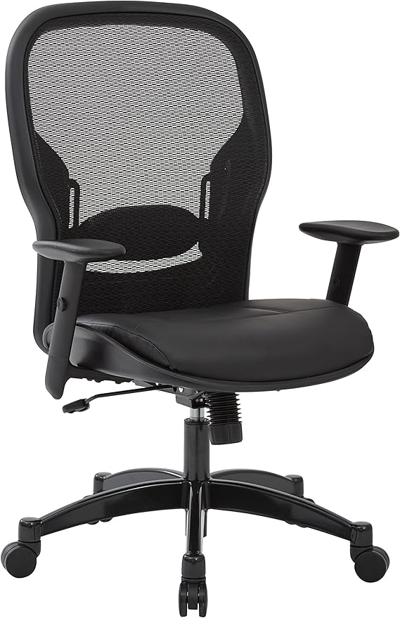 Space Seating 24 Series Professional Breathable Mesh Back Manager's Adjustable Office Chair with Bonded Leather Seat, Black