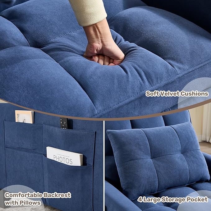 choairy Convertible Sleeper Chair, 3 in 1 Sleeper Chair Bed Pull Out Sofa Bed Chair, Single Sofa Bed Adjustable Backrest Chairs Bed Sleeper for Adults Reading Living Room, Bedroom, Velvet Blue