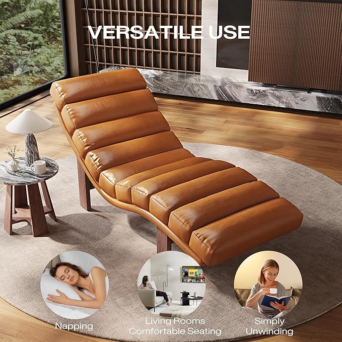 Modern Chaise Lounge Chair with Wooden Legs, Armless, Comfortable Upholstered Seat – Perfect for Living Room, Bedroom, or Office