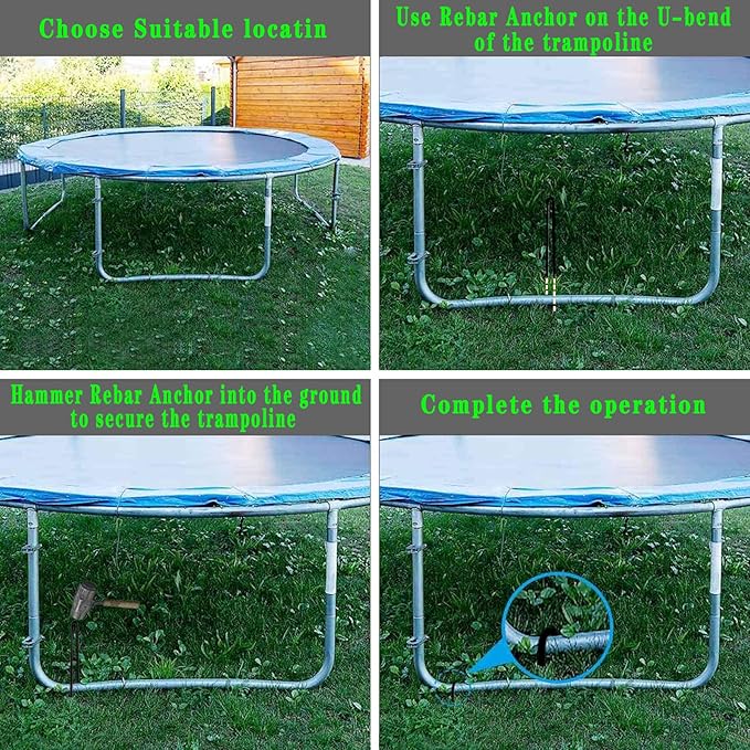 10-Inch Trampoline Stakes Heavy Duty U Shaped Rebar Ground Stakes Ground Anchors for Sporting Goods Security, House Construction (24)
