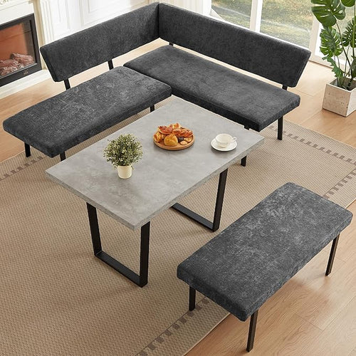 3-Piece Corner Dining Table Set with Bench, 67 Inch Space-Saving Breakfast Nook for Kitchen & Dining Room, Grey