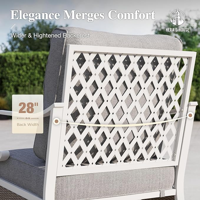 HERA'S HOUSE 4-Piece Patio Furniture Set with Metal & Rattan Design, Includes 2 Rocking Chairs, 3-Seat Sofa & Marble Coffee Table, All-Weather Outdoor Conversation Set for Garden Backyard, Grey