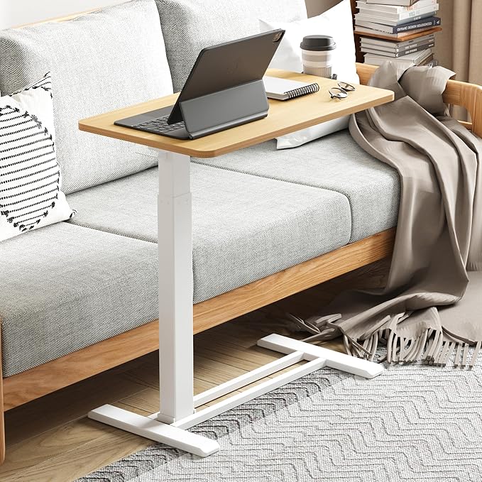 FLEXISPOT Mobile Standing Desk with Wheels Pneumatic Laptop Desk Rolling Computer Cart Movable Height Adjustable Small Sit Stand Desk Computer Workstations Home Use(31.5" W x 17.7" D, Maple)