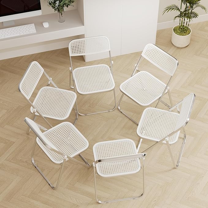 6 Pack Plastic Folding Chair Foldable Portable Plastic Chair,Outdoor Indoor Portable Party Chairs,Stackable Commercial Seats with Steel,300-Pound Capacity,White